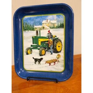 Vintage John Deere Sleigh Ride with Daddy Tin Tray 1999 RL Crouse Model 730 Blue